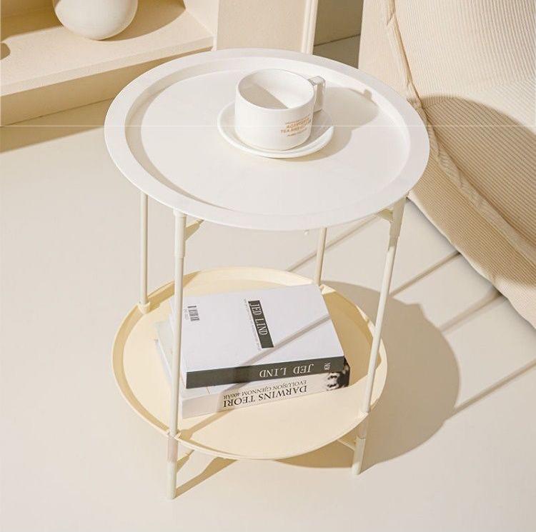 Portable End Table Metal Side Table Round Small Folding Tray Sofa Sidetable for Living Room Outdoor Camping Furniture