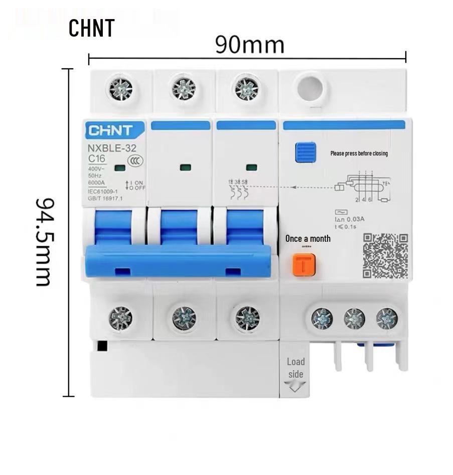 Chint 2P MCB Circuit Breaker with Air Switch, 220V RCD, 32A/63A, for Three-Phase Household Electrical Protection