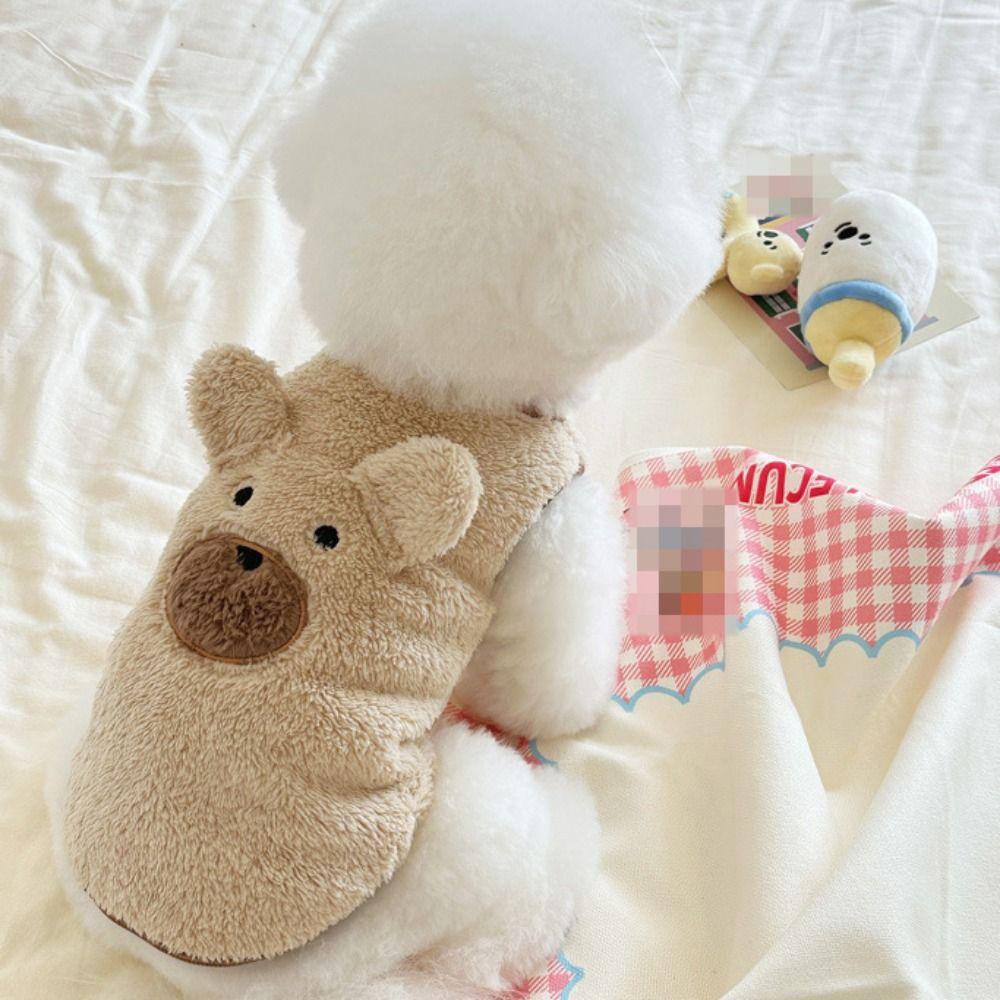 Polyester Dog Winter Coat Cute Puppy Bear Sweater Dog Pullover Plush Teddy Bear Vest  Indoor