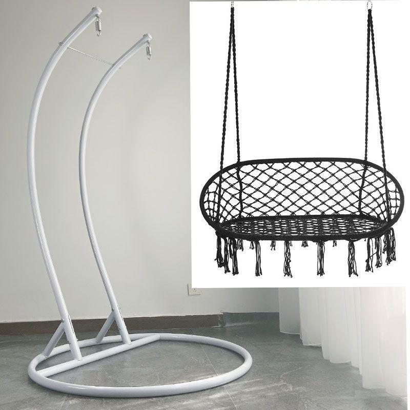 Nordic Indoor Outdoor Double Hanging Chair Swing with Tassel Cradle - Cotton and Linen Hammock for Homestay or Balcony.