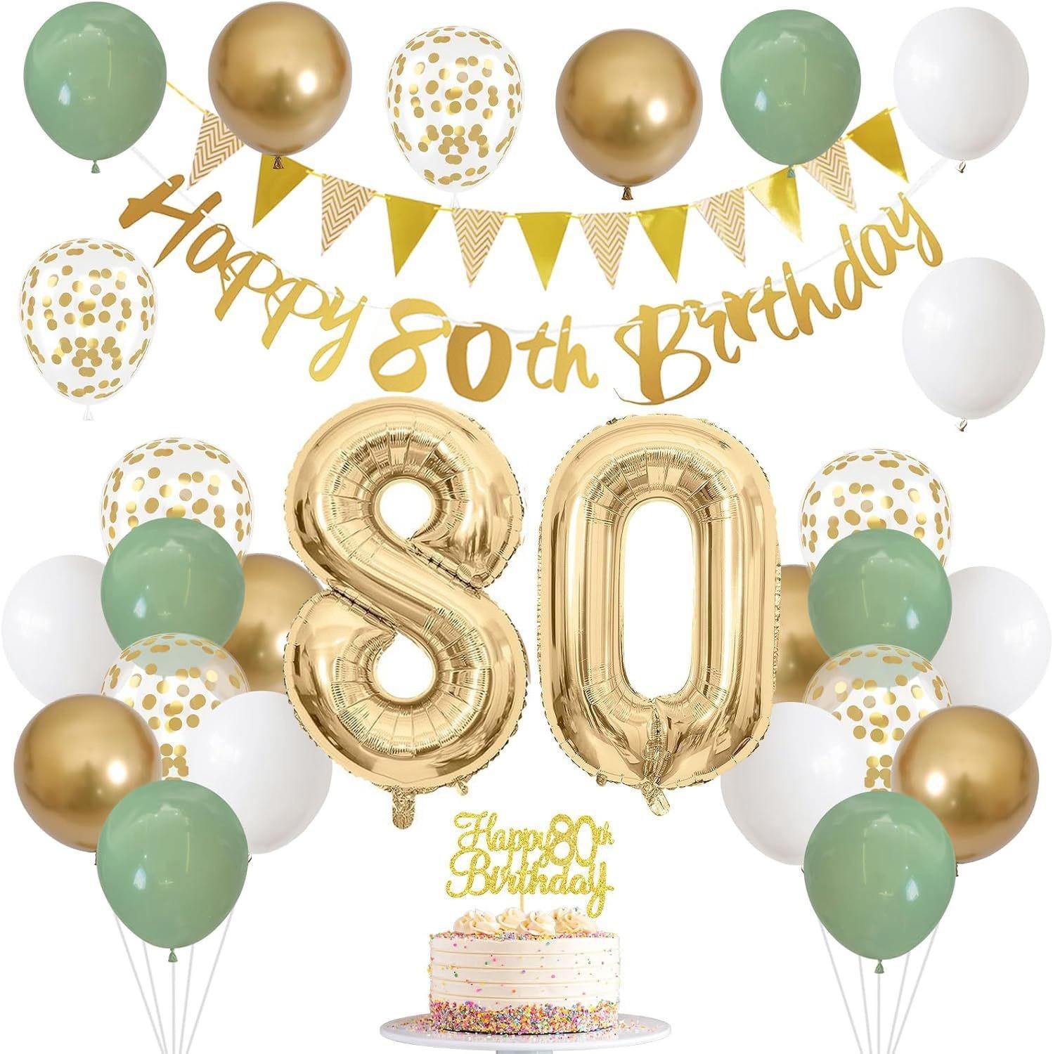 

Birthday Party Banner Set with Balloons And Foil Numbers for Ages 1 to 80 Includes Flags Happy 2nd 3rd 18th 30th 60th 70th 10inch