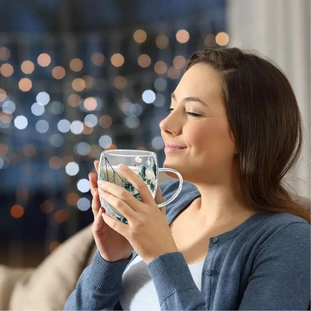 Double-layer Dried Flower Mug Diverse Double Wall Coffee Mug Creative Clear Glass Cups Drinkware