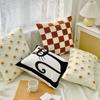 45x45cm Nordic Checkerboard Cat Throw Pillows Cover Embroidery Cushion Cover French Pillowcase for Living Room Office Home Decor