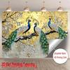2D Art Peacock Tapestry Cloth Gold Background with Silver Leaves Home Decor