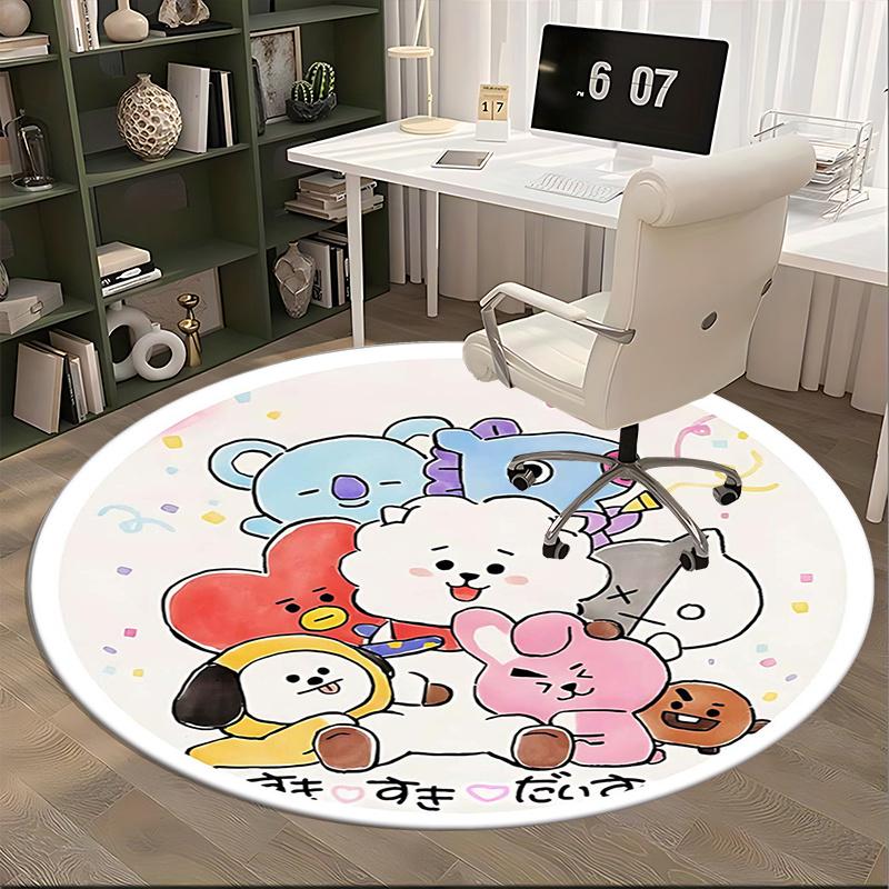 BT21 Character,Cartoon Decal Chair Mat Round Rug Office Carpet, Non Slip, Suitable for Living Rooms, Bedrooms Decor.1205176a