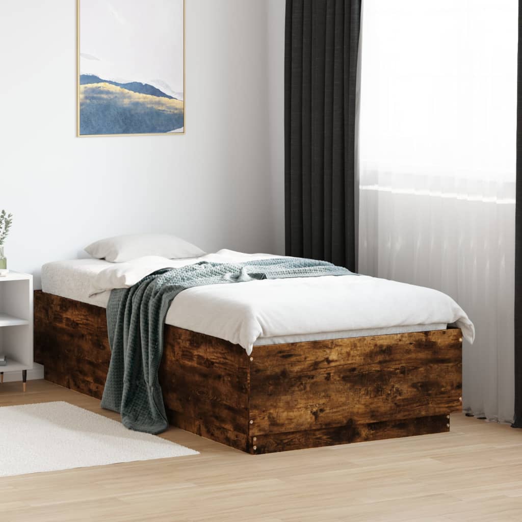Bed Frame Smoked Oak 90 X 190 Cm Wood Based Material