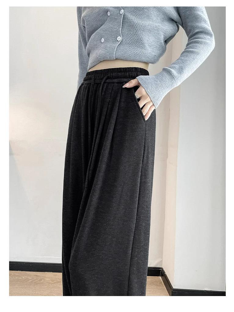 Petite Grey Glutinous Rice Style Straight Leg High Waist Pants (XS) - Women's Slim Fit, Wide Leg for Autumn/Spring
