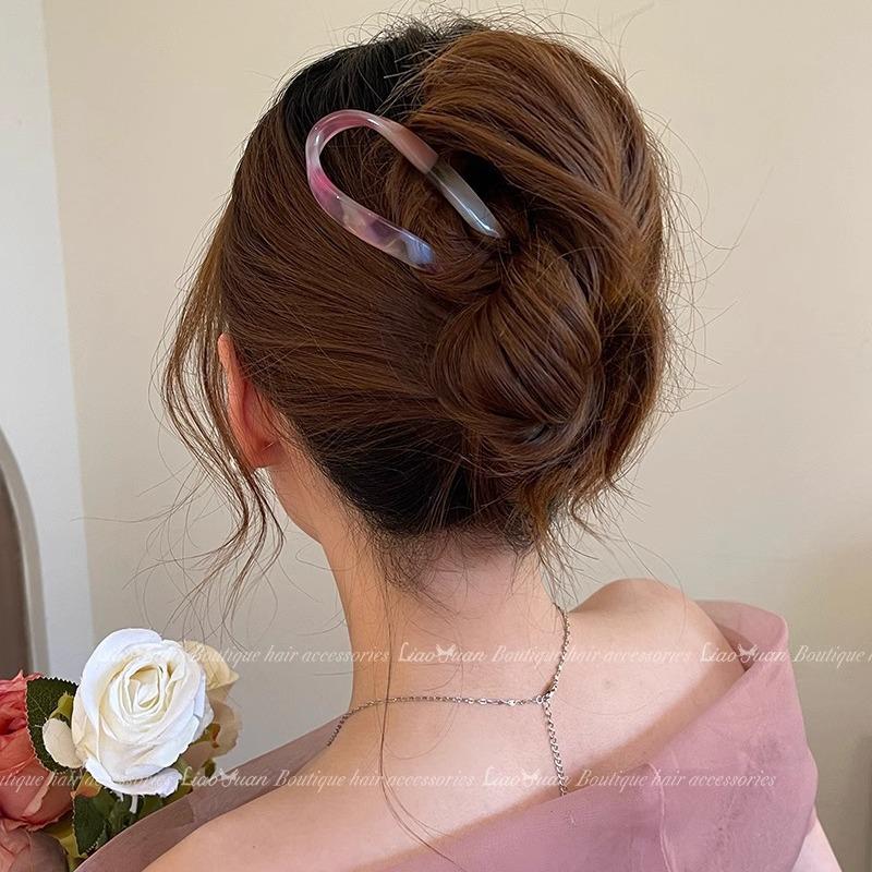 Elegant U-Shaped Acetate Hairpin for Women - Chic, Cute Bun Styling Tool, 2025 Trendy Headwear