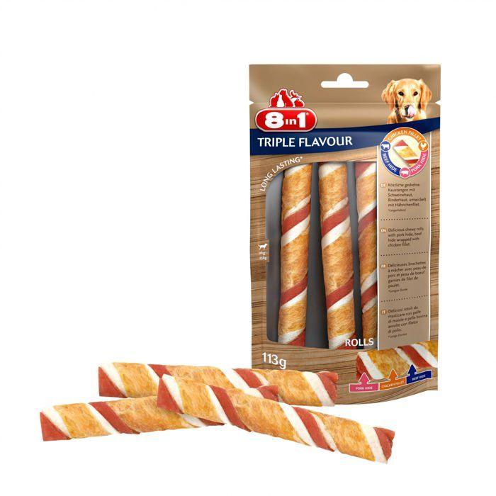 Os à mâcher - 8in1 - Triple Flavour - Riche en protéines - Pour chiens adultes - Longue durée de mastication
