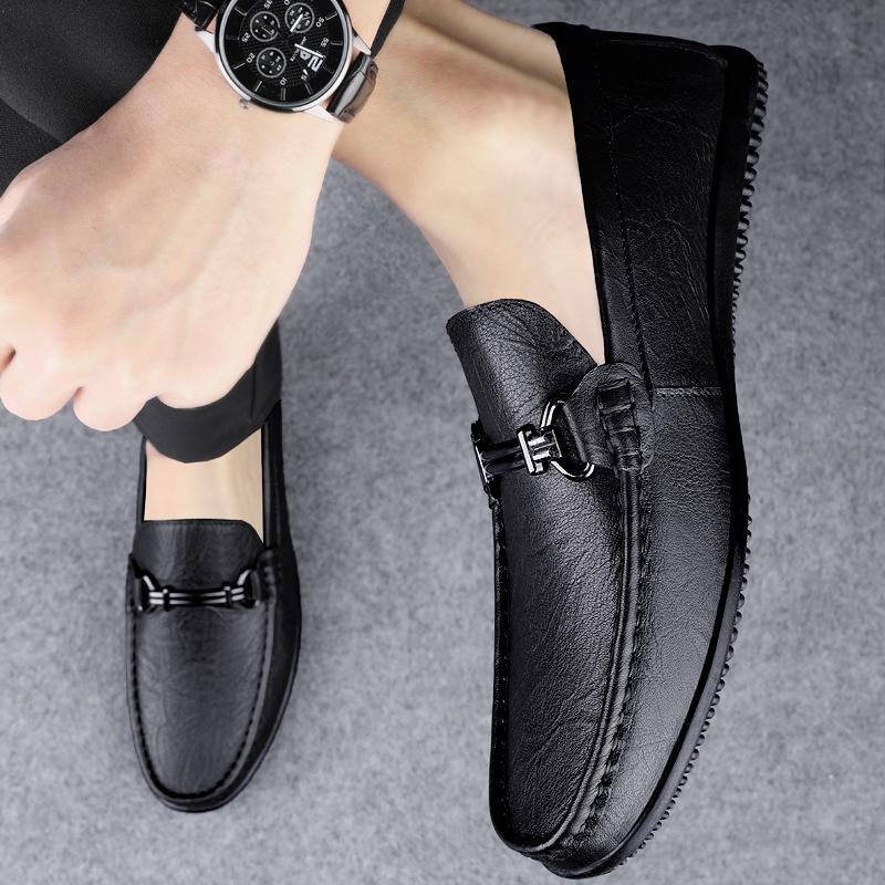 Fashion Fashion Metal Buckle Loafers High Quality Men Comfortable Dress Shoes Breathable Male Business Flats Office Casual Leather Shoes