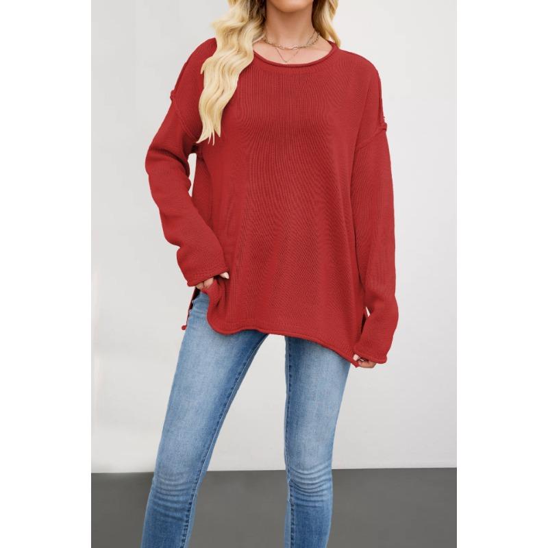 New Women's Clothing Hot Autumn and Winter Knitted Solid Color Round Neck Loose and Versatile Basic Pullover Sweater