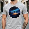 Starry Night Wolf Graphic T Shirt Majestic Wildlife Print Unisex Soft Cotton Crew Neck Short Sleeve Trendy Casual Tops