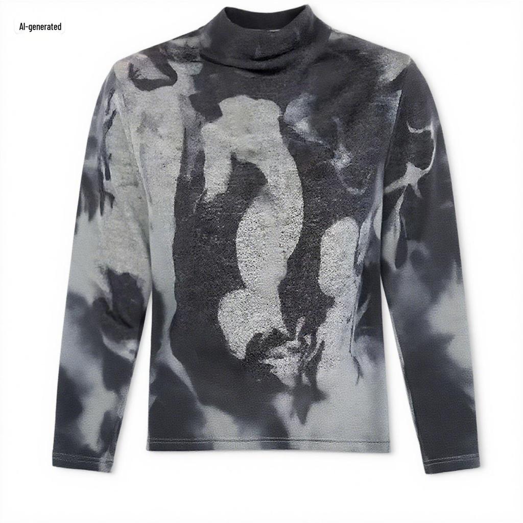 Korean Style Velvet Print Long Sleeve Tummy-Concealing Sweater - Fashionable, Age-Reducing, and Warm Mother's Outfit