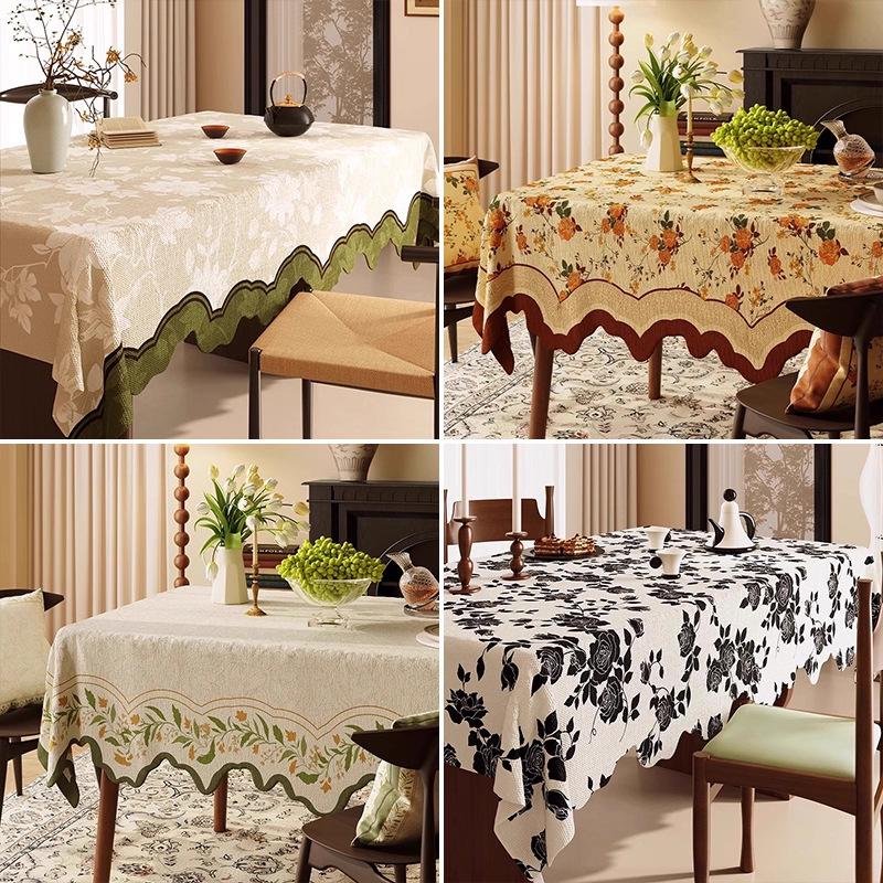 Imitation Linen Waterproof Tablecloth Pastoral Retro Light Luxury Chinese Style Rectangular Table Cloth Wear-resistant Durable