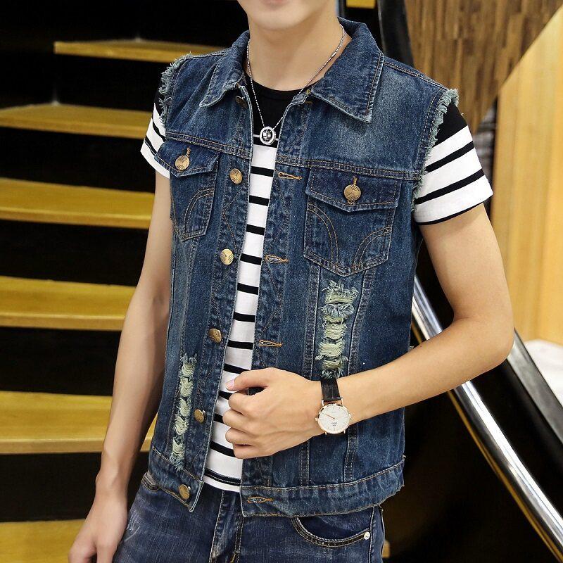 Men's Trendy Slim-Fit Denim Vest – Sleeveless Lapel Jacket