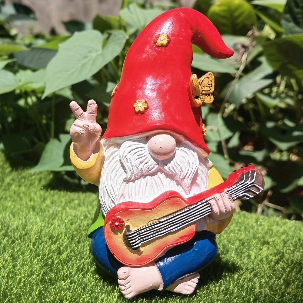 Fantasievolle Hippie-Gitarre Zwergstatue - Bunter Harz-Hofzwerg Geeignet für Außen- und Heimdekoration