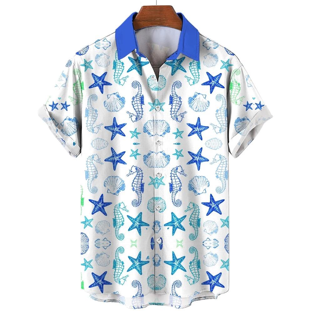 Pánské košile Mořské zvíře Mořský koník Malířský styl Tištěná košile s krátkým rukávem Autentický ležérní pánský top Svetr Košile