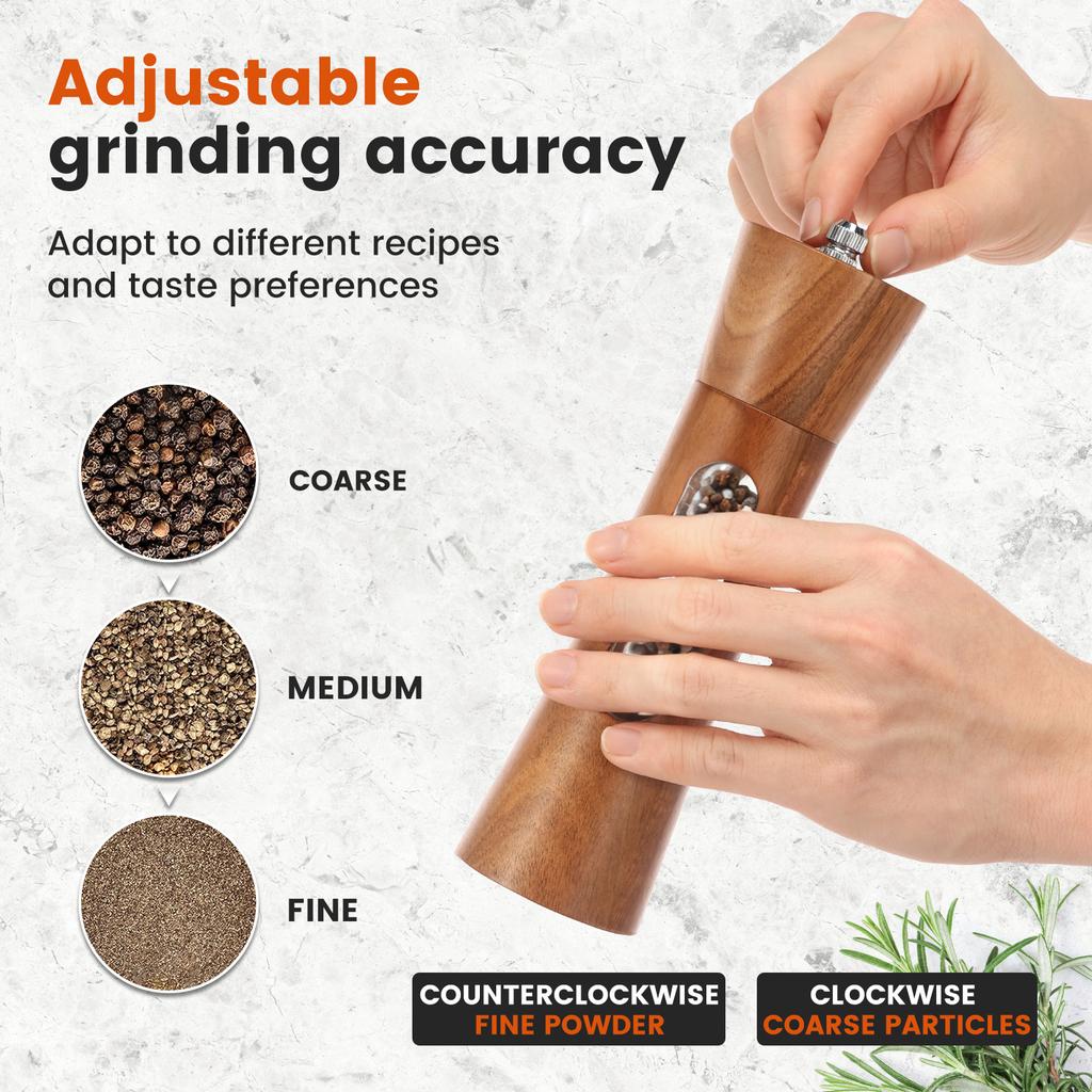 1 Set Manual Salt and Pepper Grinder Wooden Adjustable Coarseness Multi-purpose Spices Grinder 7.87 Inch Salt Pepper Grinder Set