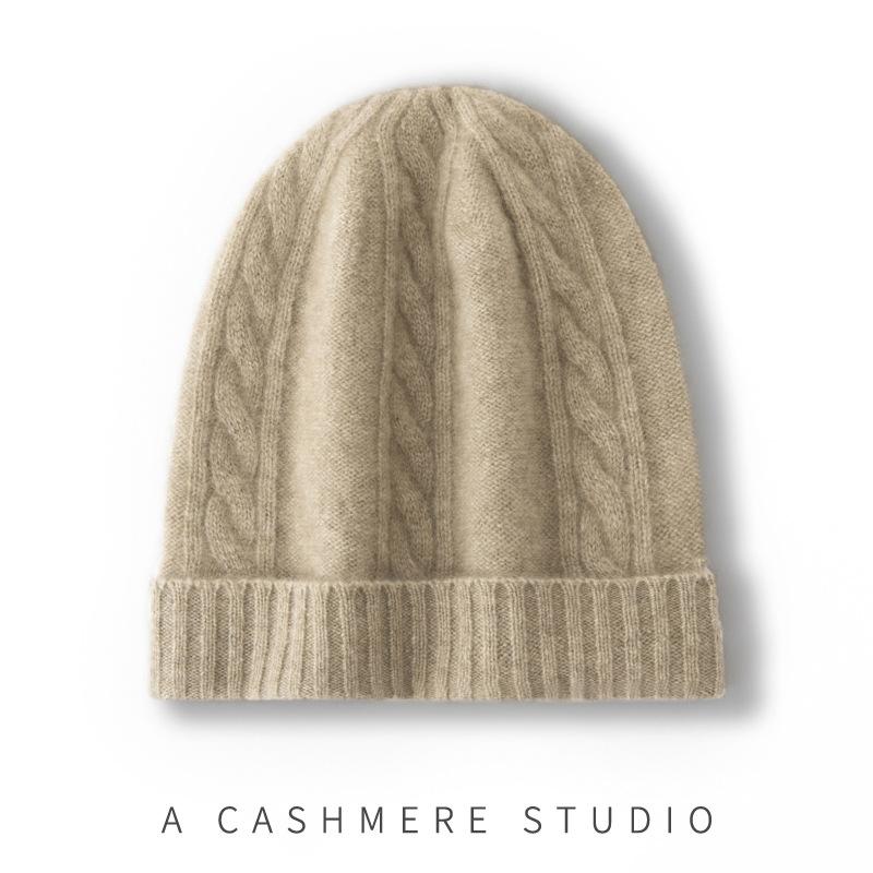 

Cashmere Autumn and Winter New Men s High End Solid Color Twisted Pattern Thickened Warm Fashion Knitted Casual Hat One Size
