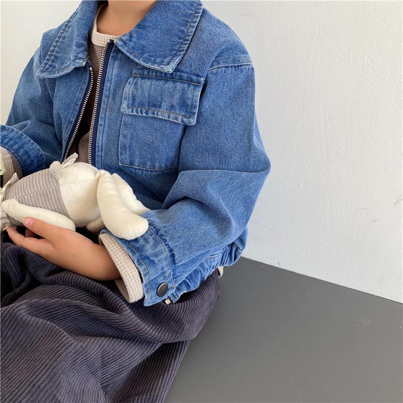 Korean Style Autumn Children's Heavy Duty Soft Denim Jacket - Boys & Girls Fashionable Workwear Zipper Jacket