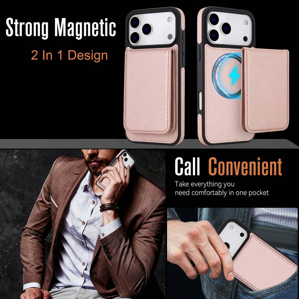 WEFOR Magnetic 2-in-1 Detachable Wallet Case for iPhone 17 16 15 14 13 12 Pro Max, RFID Card Holder, Flip Kickstand Women Men