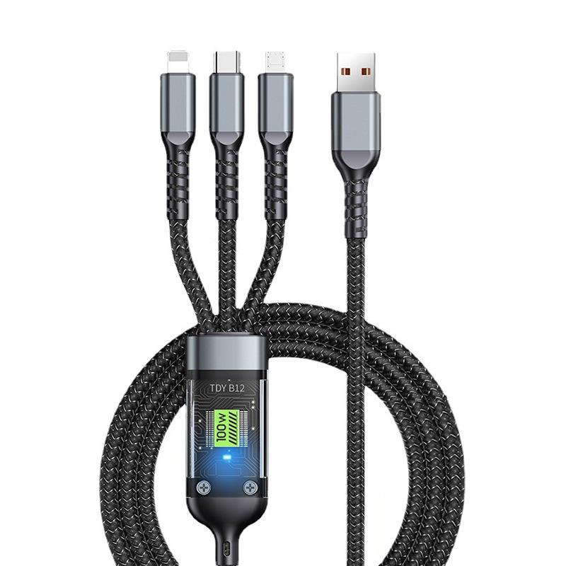 3-in-1 USB 100W Fast Charger Cable Car USB To Type-C Micro LIGHTNING Cable For iPhone 16 15 14 13 Samsung Xiaomi Huawei