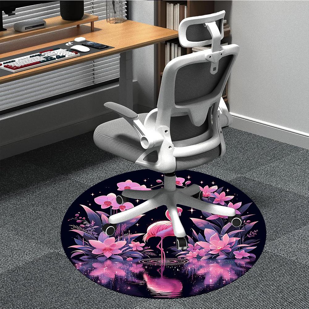 1pcFlamingo Night Garden Office Round Area Rug, Indoor Mat Suitable ForOffice, Under Office Chairs Bedroom Living Room Home Decor, Room Deco 054