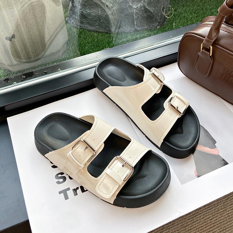 Slippers women's summer outer wear new thick-soled casual non-slip soft-soled beach one-word sandals retro vacation shoes