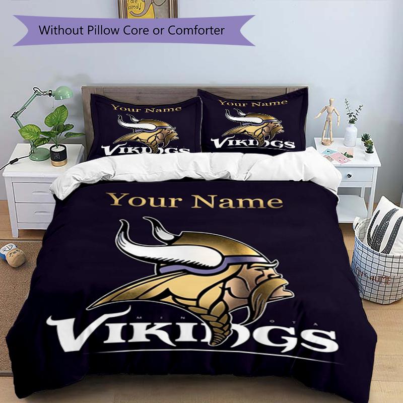 Vikings Fan Gear Custom Name Text Print 1Pc Bedding Set Duvet Cover With Two Pillowcases Soft Bed Linen For Household Bedroom