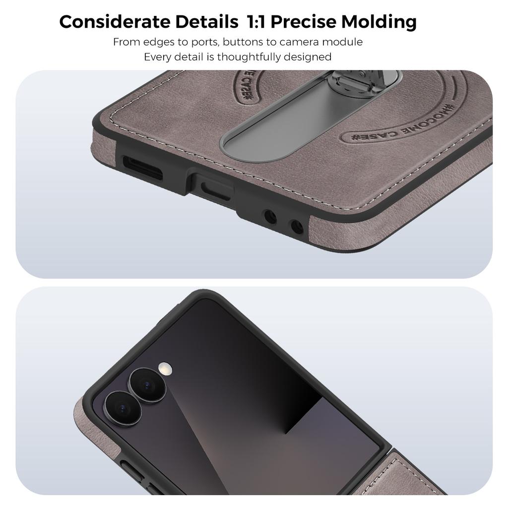 For Samsung Galaxy Z Flip7 5G Magnetic Case Rotating Kickstand Leather Coated PC Phone Cover