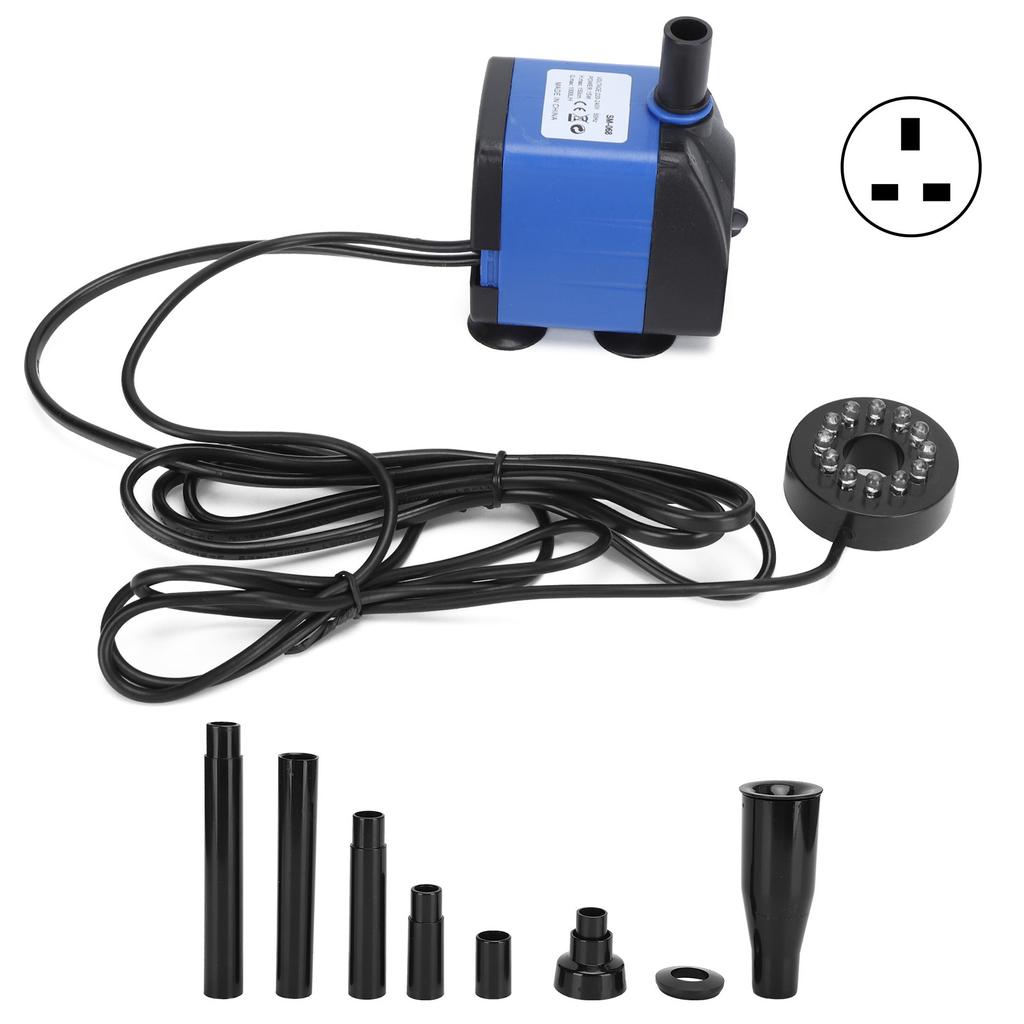 Fish Tank Submersible Water Pump with Colorful LED Light Aquarium Silent Fountain PumpGreen EU Plug