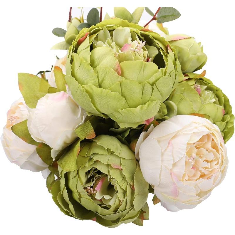 Faux Peony Bouquet 13 Heads Flowers Bud Vintage Artificial Peony 47cm Silk Flowers for Wedding Home Decoration,1pc