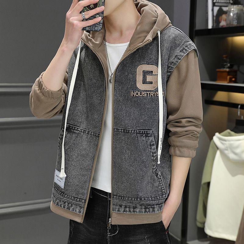 Men's Spring Hooded Denim Jacket - Trendy Youth Two-Piece Baseball Style Workwear