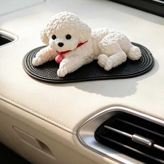 Creative Gifts for Anxiety Cute Puppy Figurine, Car Dashboard Decoration with Anti-Slip Mat, Relief Fidget Toy Soft TPR Toy, Automotive Interior
