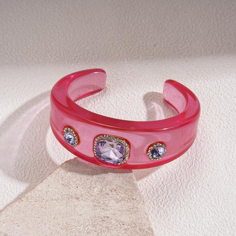 1Pcs Personalized Colorful Clear Cuff Bangle Jewelry Sweet Geometric C-Shaped Resin Open Bracelet For Women