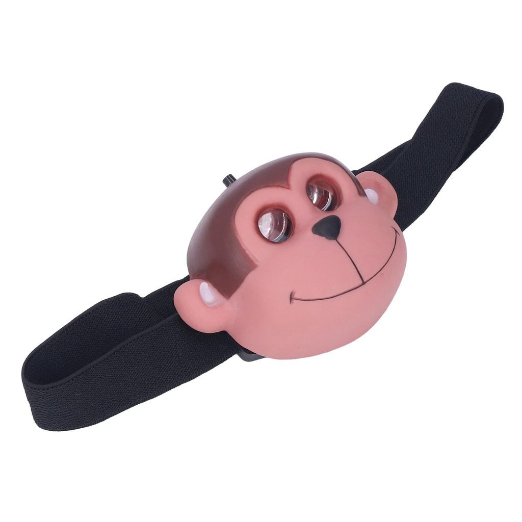 Kids Headlamp Monkey Appearance 2 Lighting Modes Battery Powered Lightweight Plastic LED Headlight for Outdoor Sports