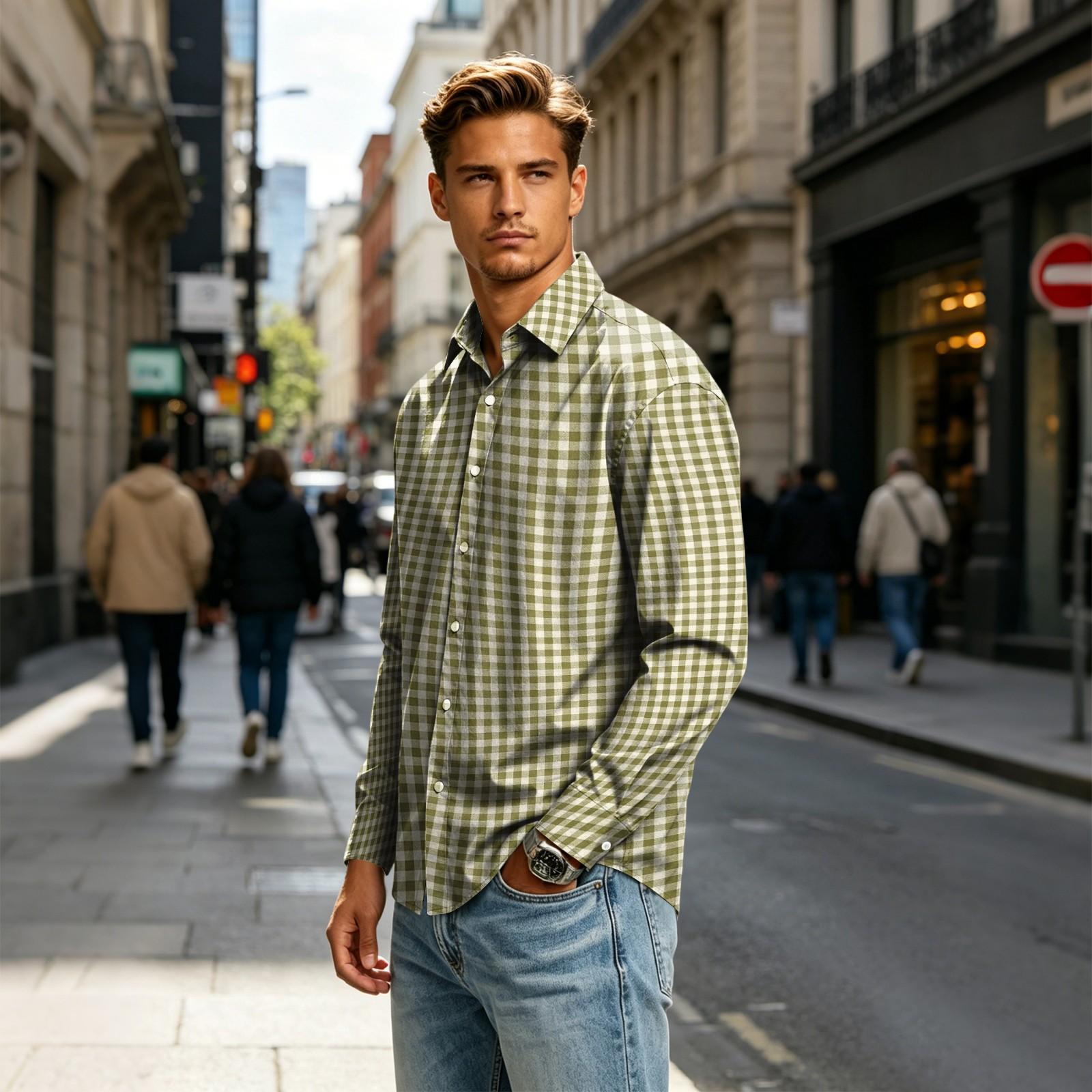 Men s Long Sleeve Plaid Button Down Shirt Casual Cotton Comfort Fit XXXL