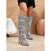 Fashion Designer Zebra Stripes Pointed Toe Slim Women Knee-High Boots Street Style Zipper Thin High Heels Stripper Party Shoes