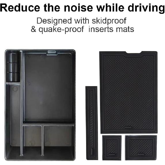 BestEvMod For Ioniq5 Armrest Storage Box Center Console Organizer Tray Interior Accessories With Rubber Black Trim Compatible With Hyundai Ioniq 5