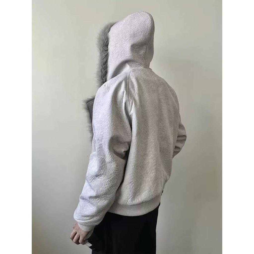 Old Money Style Wolf Constellation Cotton Hooded Jacket: Unisex Winter Outerwear with Velvet, Thick and Loose Fit.