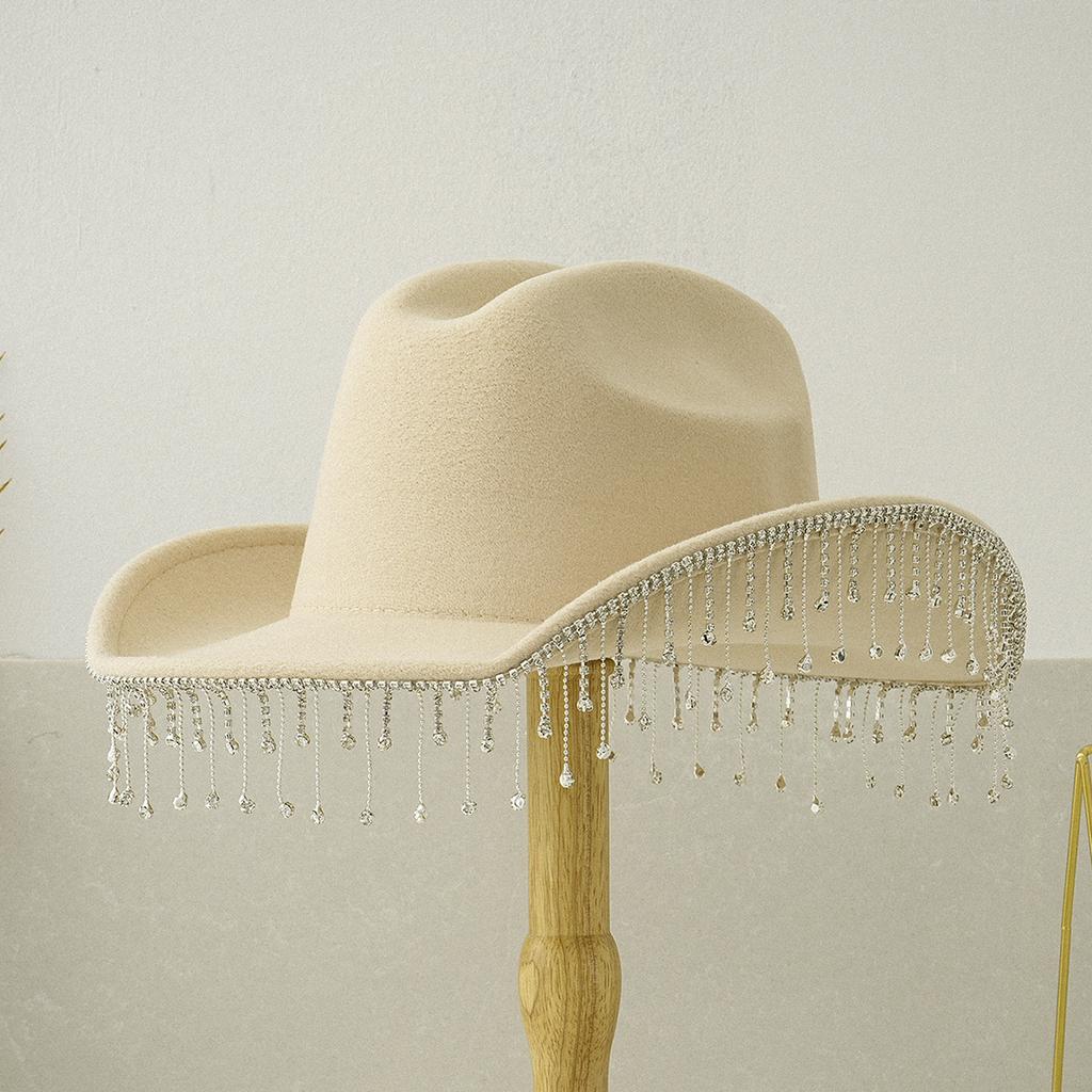 Popular Women's Top Hat, Rhinestone Tassel Decorative Hat, Bachelorette Party Felt Hat, Light Luxury and Elegant Wedding Wear