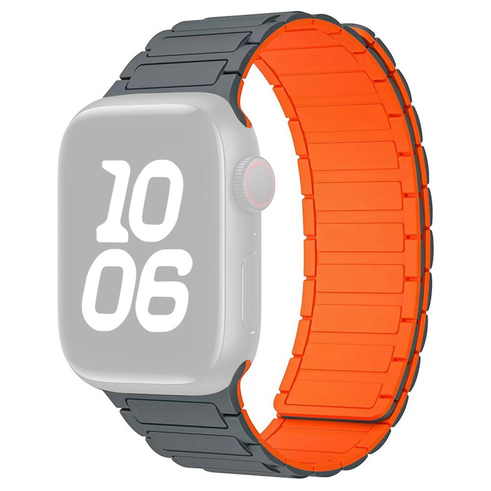 

Magnetic Silicone Watch Band For Apple Watch Series 10 9 8 7 SE 6 5 4 3 2 1 42mm 41mm 40mm 38mm Three-Bead Design Grey/Orange