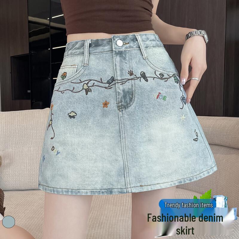 La Chapelle Trendy Washed Denim A-Line Mini Skirt S