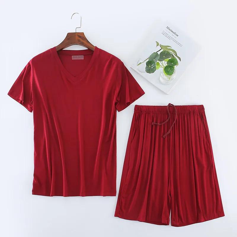 

M-8XL Літні модальні піжамні комплекти Тонка футболка з коротким рукавом Шорти Нічний одяг Чоловічий повсякденний V-подібний виріз Однотонний Домашній одяг Великий розмір 8XL