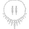 European Bridal Jewelry Set: White Zirconia Necklace & Earrings with Full Diamond Tassel for Engagement & Banquet