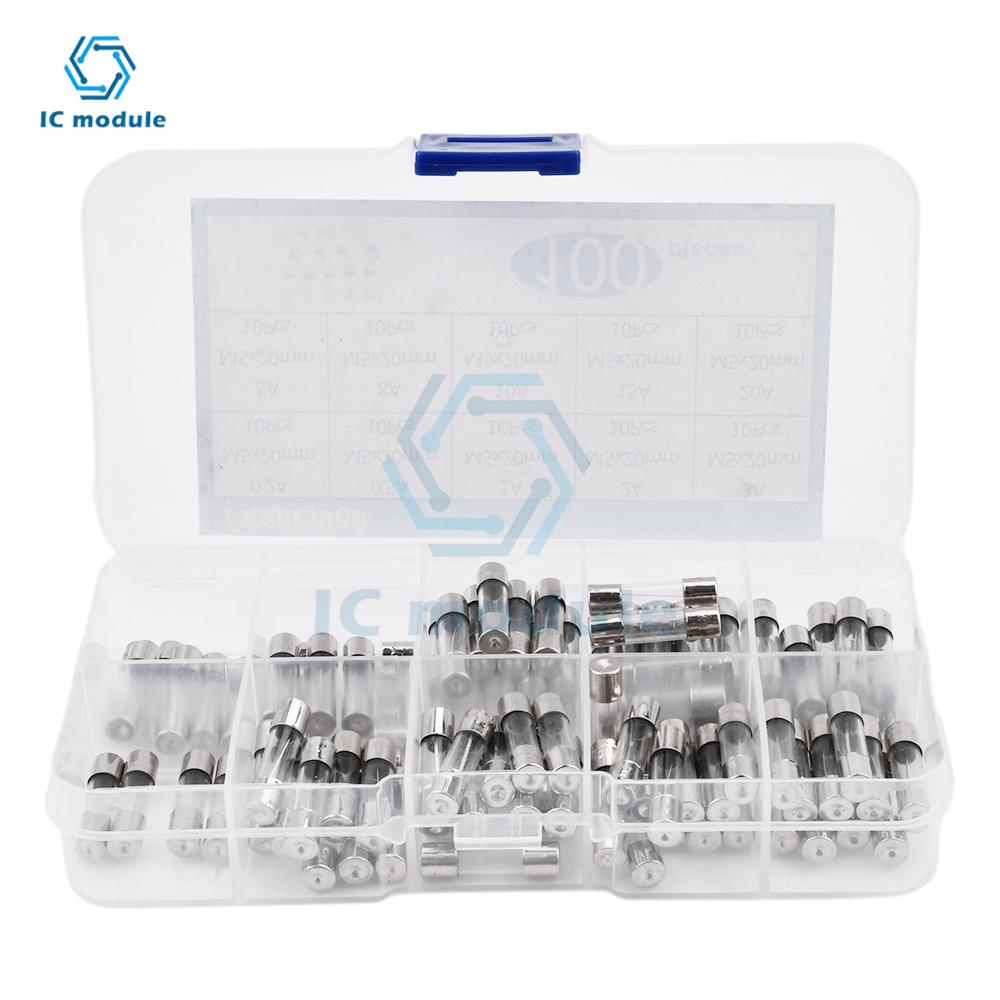 100 PCS Fast Blow Glass Fuse Box Kit 5x20 250V For Circuit Current Protection 5*20mm 0.2/0.5/1/2/3/5/8/10/15/20A