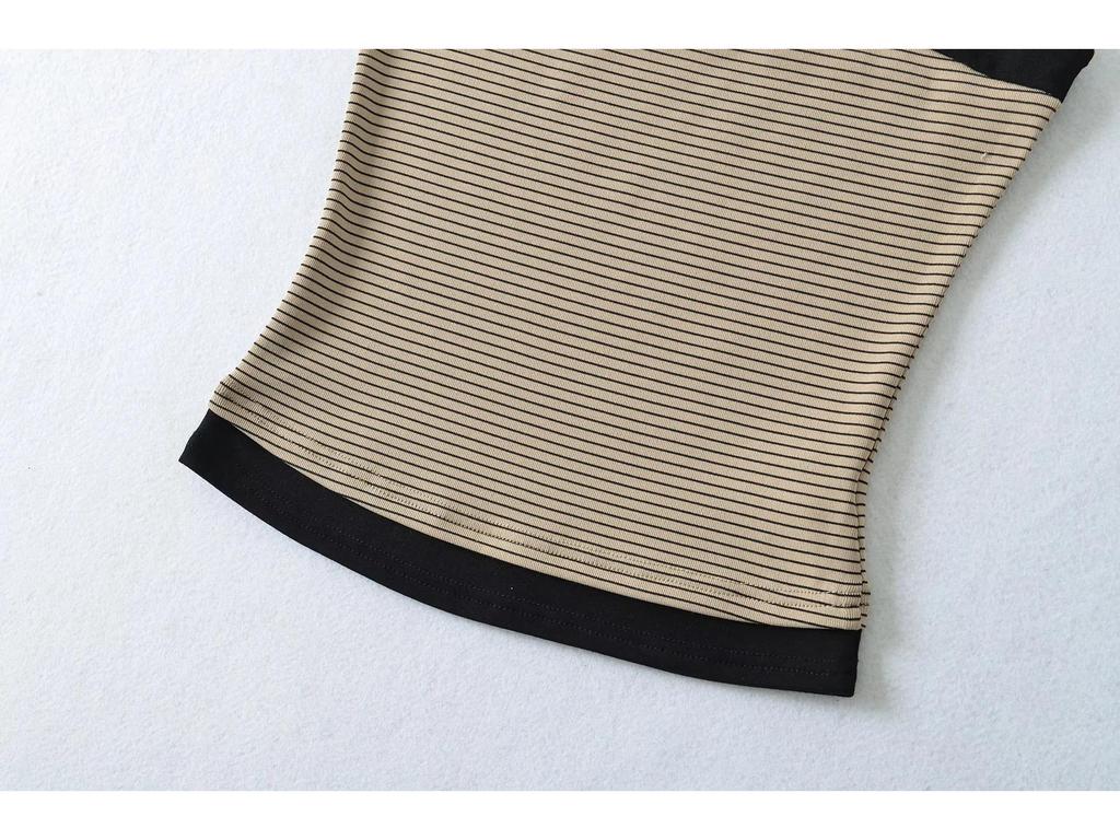 Koreanisches Farbblock-Streifen-Camisole & Hose mit Kordelzug und Schlag