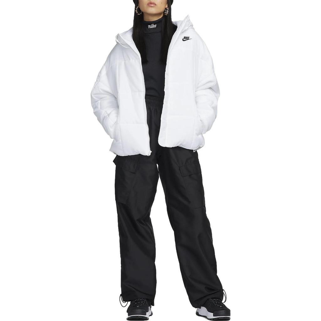 Nike Logo Print Solid Color Hooded Loose Jacket Women Outerwear White FB7673-100