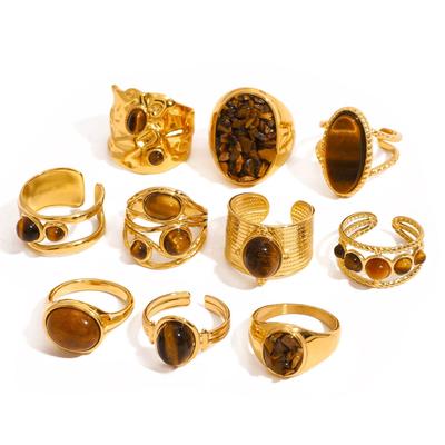 18k Gold Stainless Steel Natural Stone Exaggerated Ring Advanced Ins Ring Titanium Steel Hand Jewelry