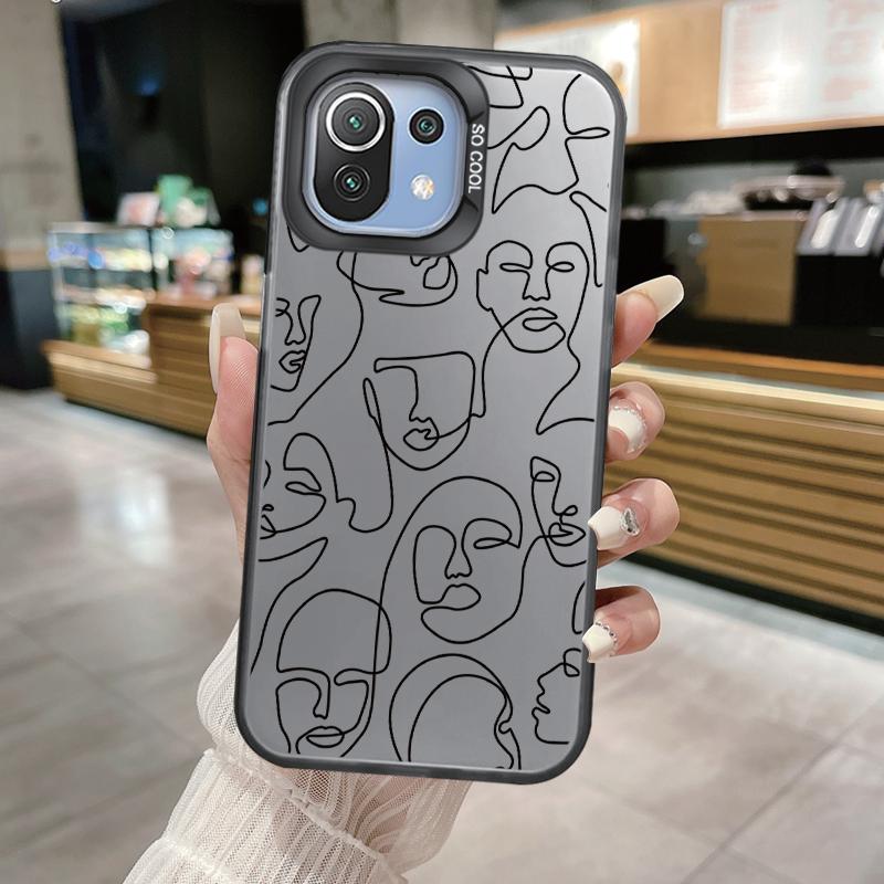 Smiling Face Case For Xiaomi Mi 11 Lite 5G NE 13T PRO 14T Redmi A5 A1 A2 9A Poco C71 Shockproof Hard Back Cover Line Art Sketch